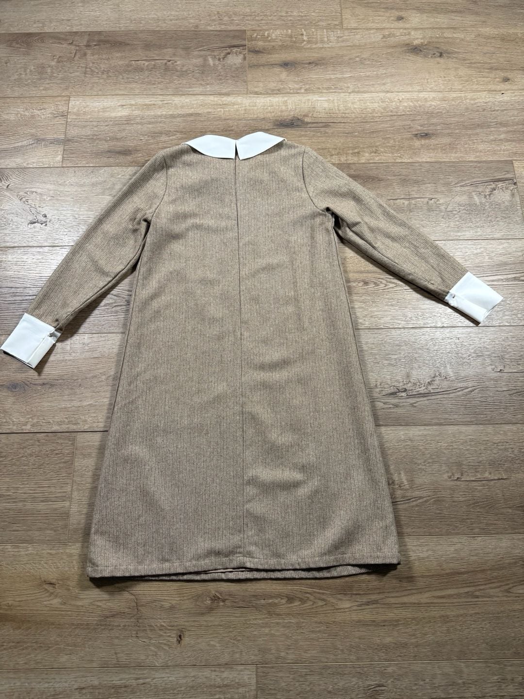 Sweet Salt Wednesday Dress Tan Tweed Peter Pan Collar Wool Blend M 12