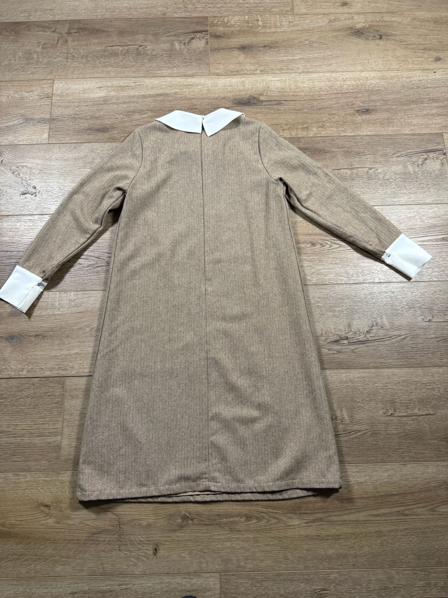 Sweet Salt Wednesday Dress Tan Tweed Peter Pan Collar Wool Blend M 16