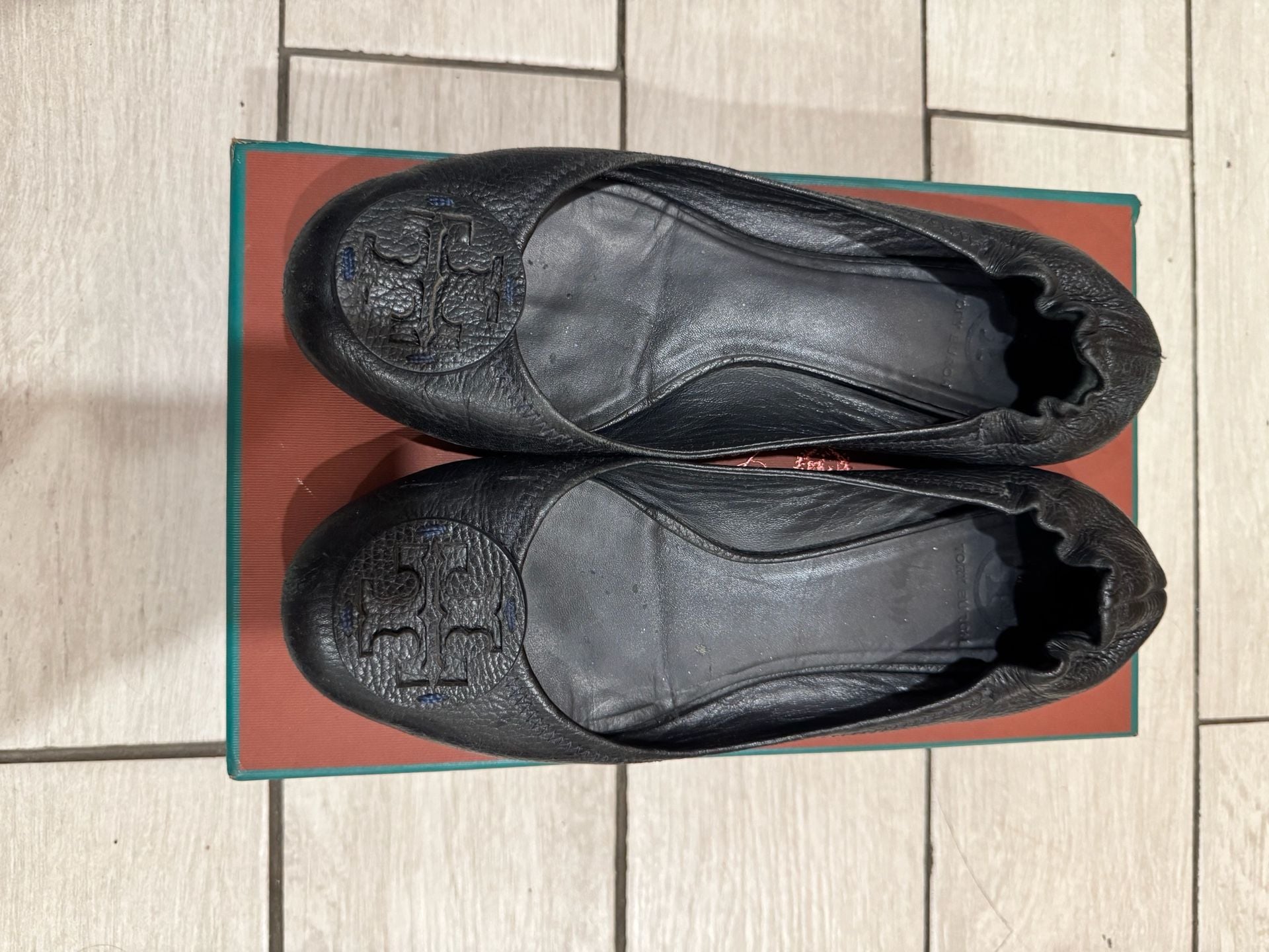 Tory Burch Minnie Ballet Flat Black Leather Logo 4