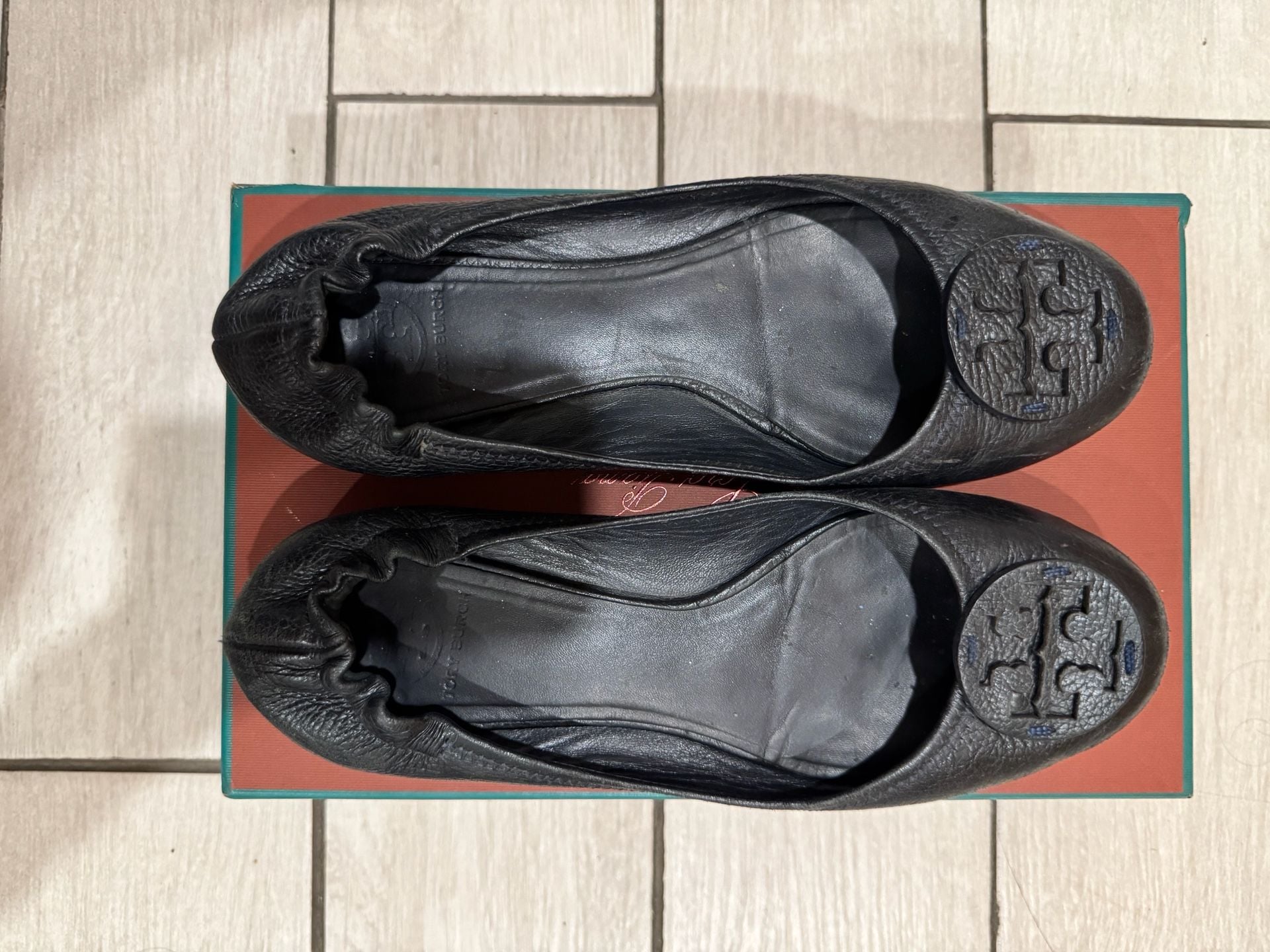 Tory Burch Minnie Ballet Flat Black Leather Logo 2