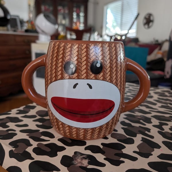 Sock Monkey Ceramic Double Handle Coffee Mug