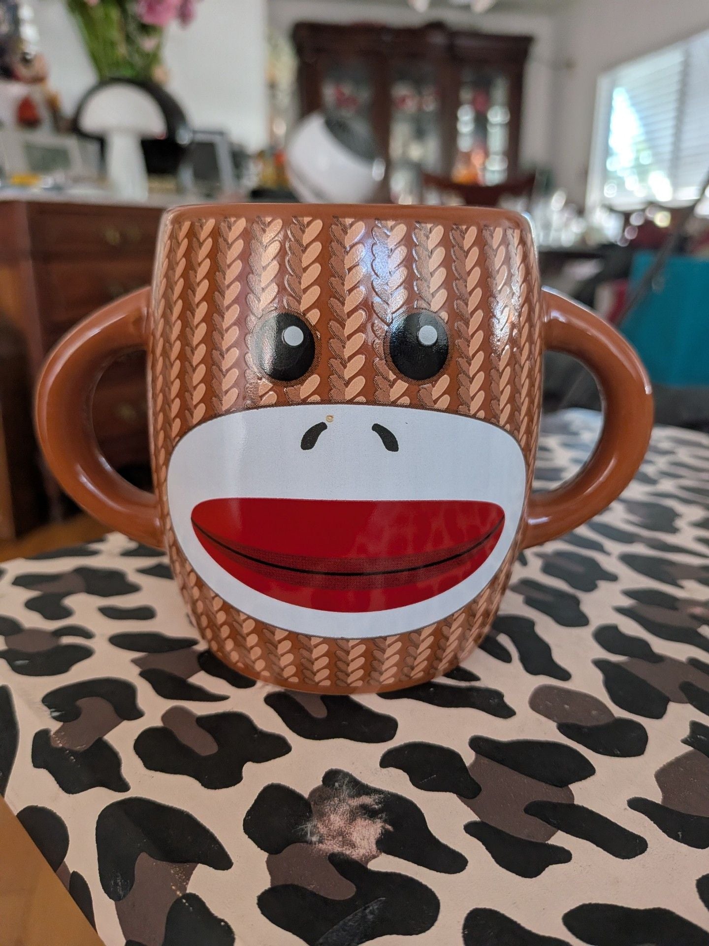 Sock Monkey Ceramic Double Handle Coffee Mug 3
