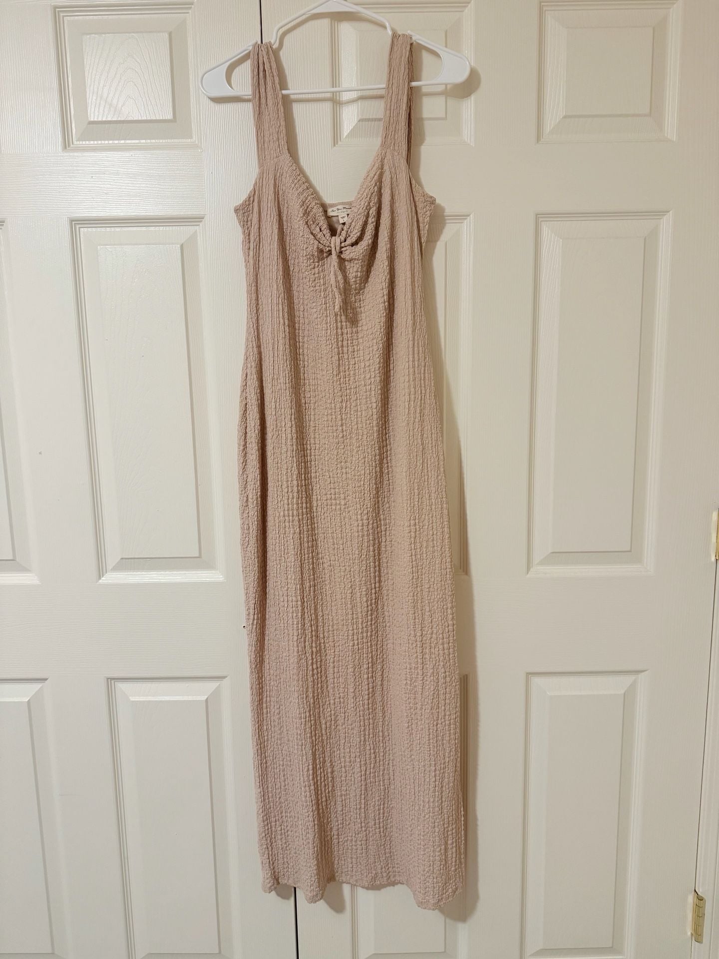 See You Monday Maxi Dress Size L Pink Crinkle Tie Front 1