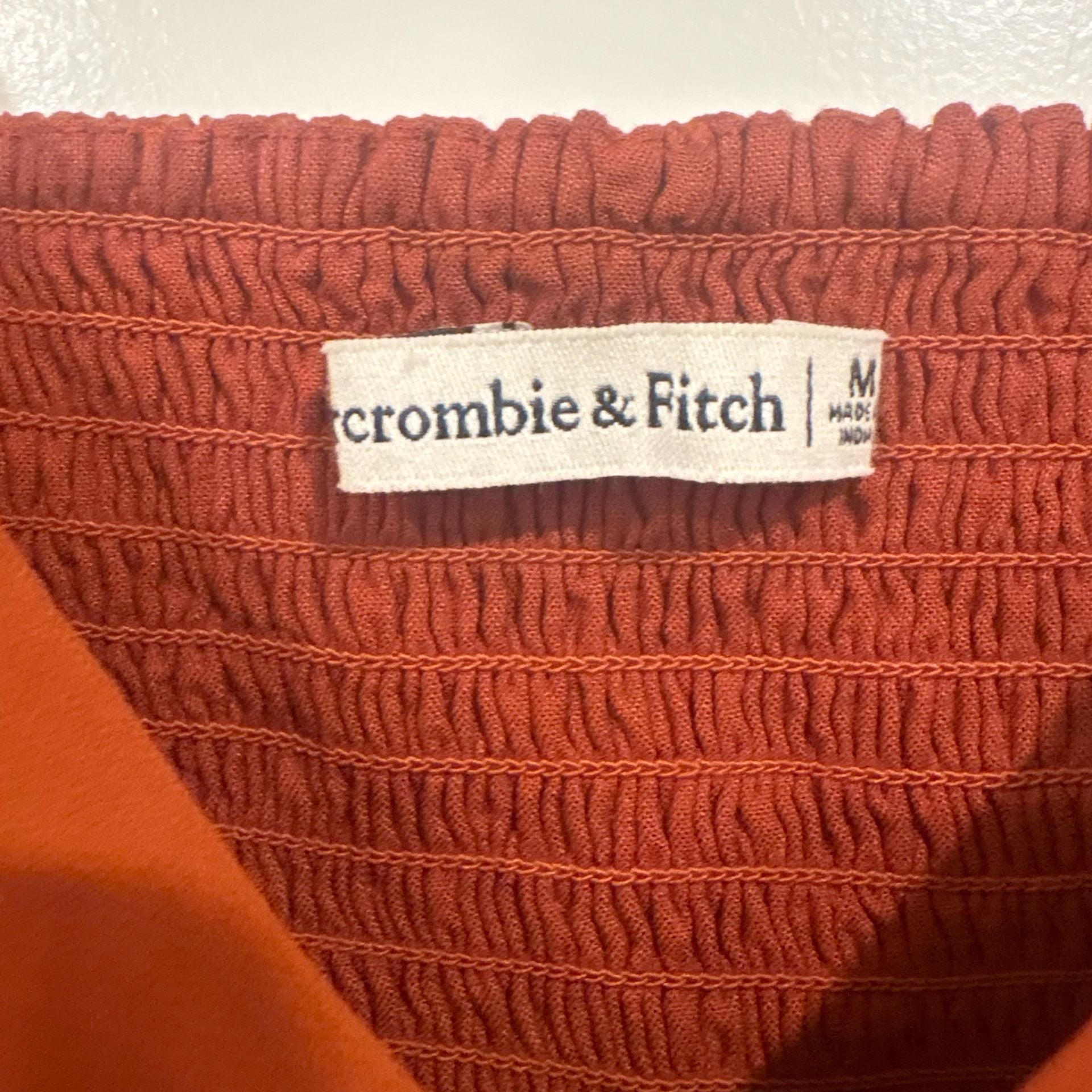 Abercrombie & Fitch Y2K Boho Rust Ruched Top Med Sheer Balloon Sleeve Romantic 3
