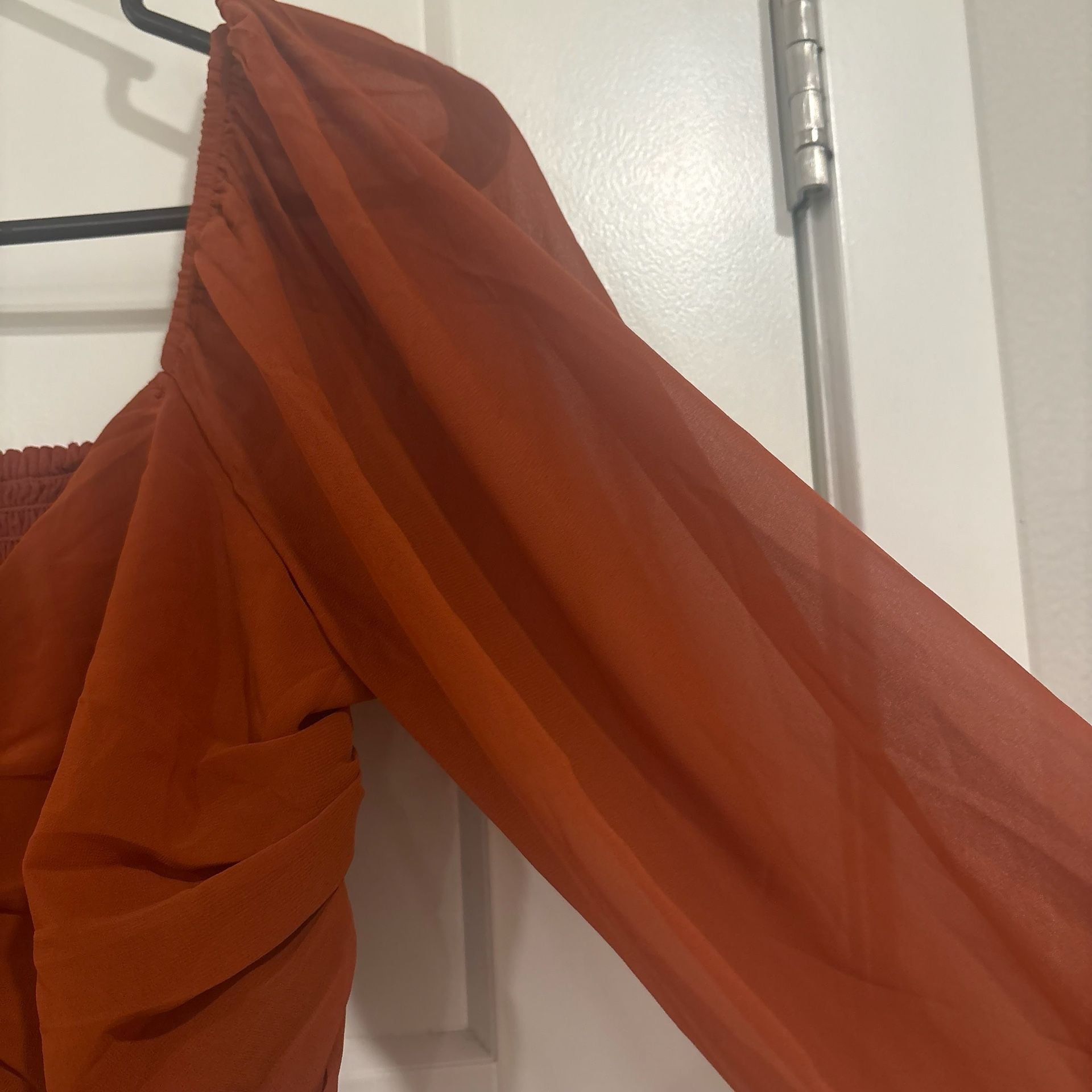 Abercrombie & Fitch Y2K Boho Rust Ruched Top Med Sheer Balloon Sleeve Romantic 4
