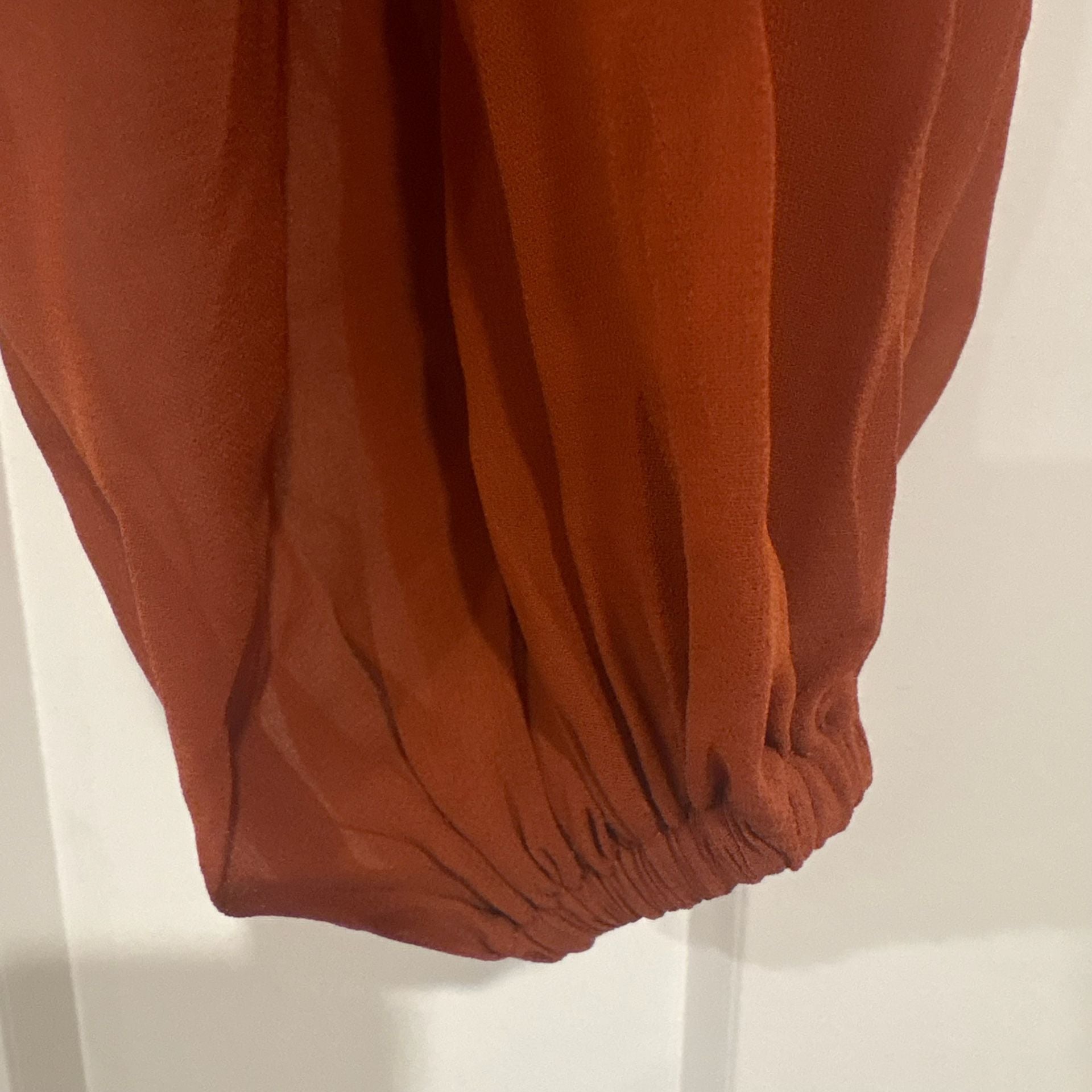 Abercrombie & Fitch Y2K Boho Rust Ruched Top Med Sheer Balloon Sleeve Romantic 6