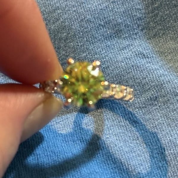 Green Zirconia Ring Silver Pave Band