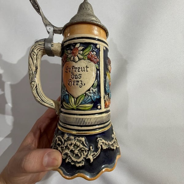 Vintage German Lidded Musical Beer Stein Tankard