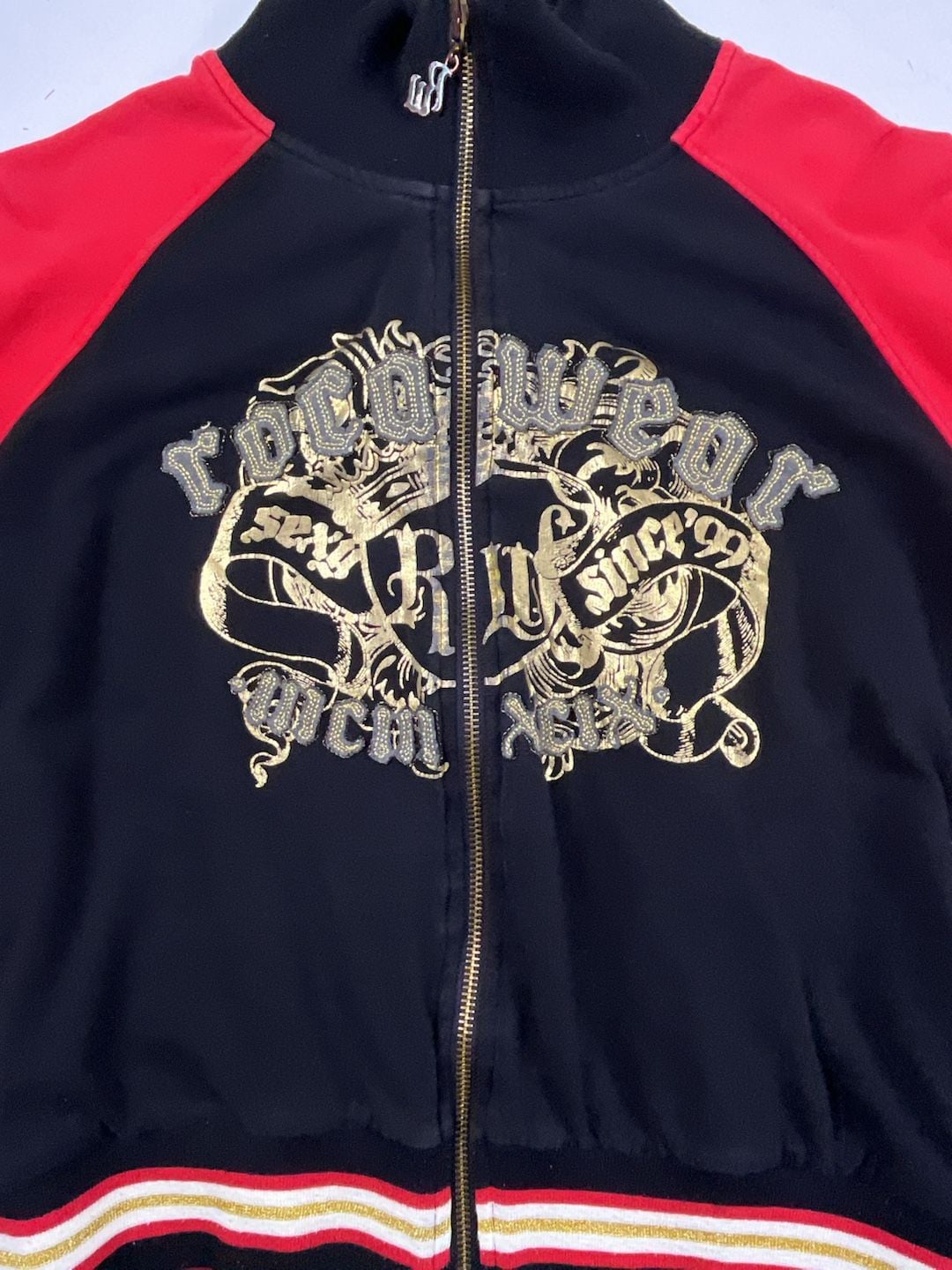 Rocawear Zip Up Track Jacket Size S Black Red Gold Logo Y2K OF 3