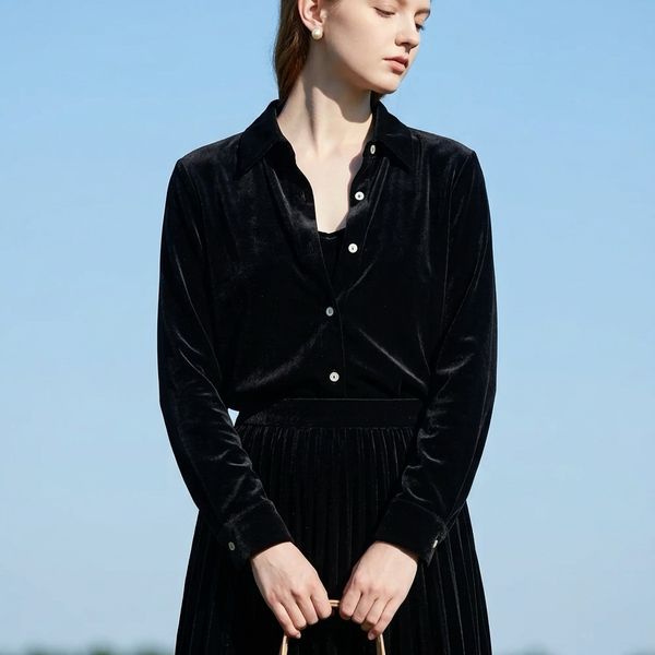 Ann Taylor Petites Velvet Button Up Shirt Size 8P Black