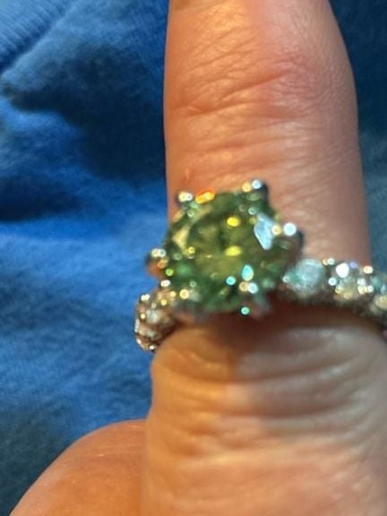 Green Zirconia Ring Silver Pave Band 6