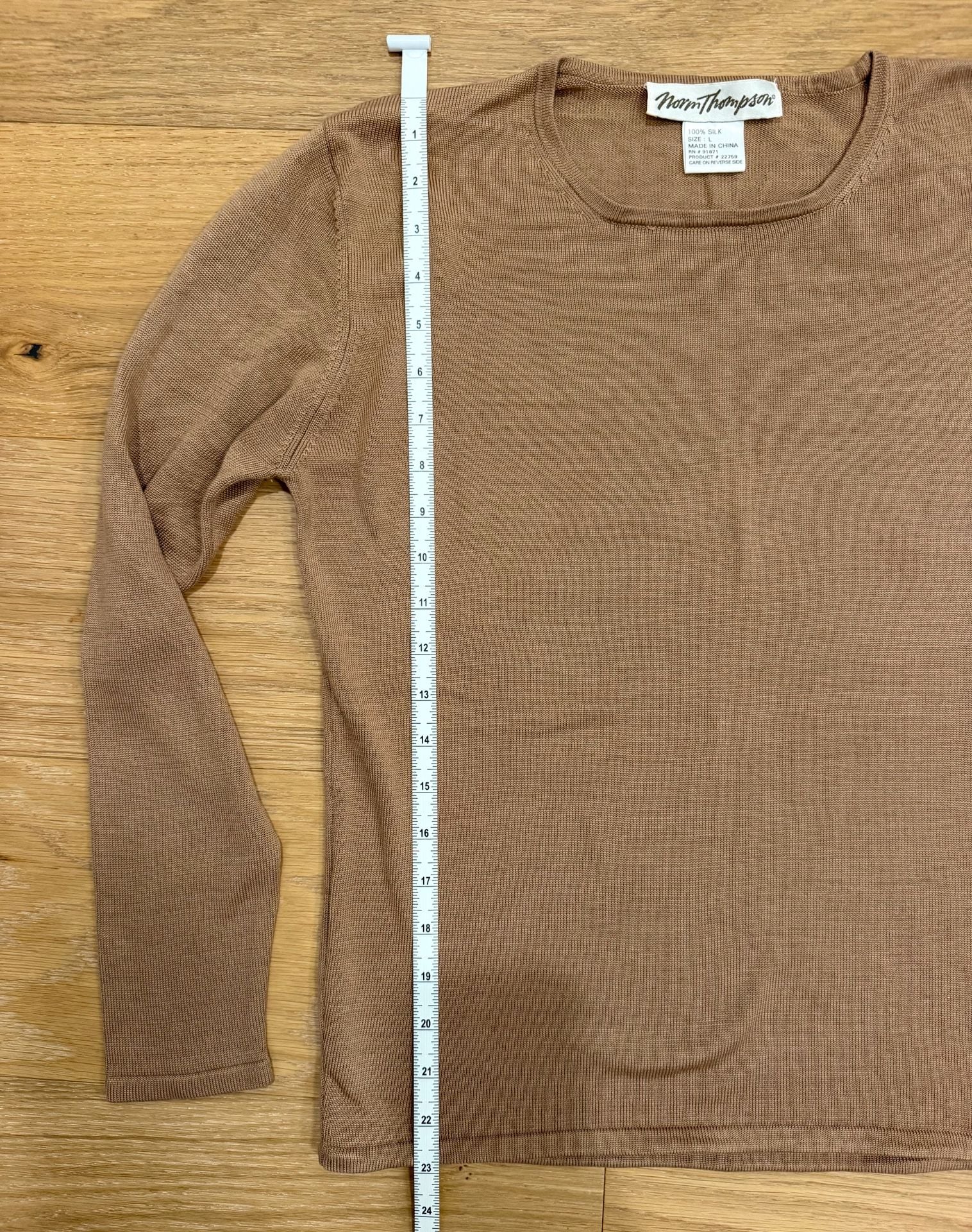 Preppy Classy Norm Thompson Silk Sweater Set Size L Brown Cable Knit Cardigan Top 8
