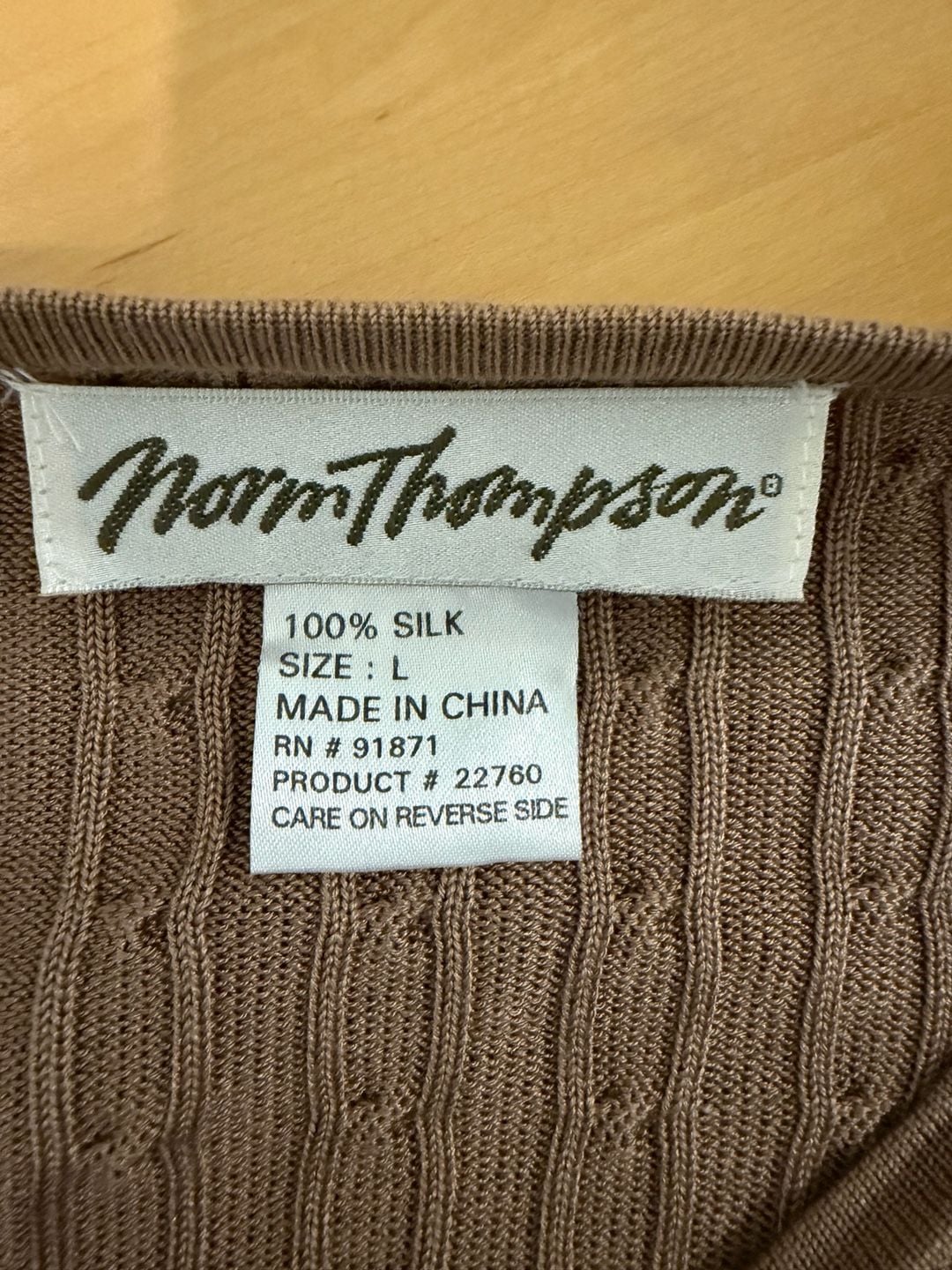 Preppy Classy Norm Thompson Silk Sweater Set Size L Brown Cable Knit Cardigan Top 9