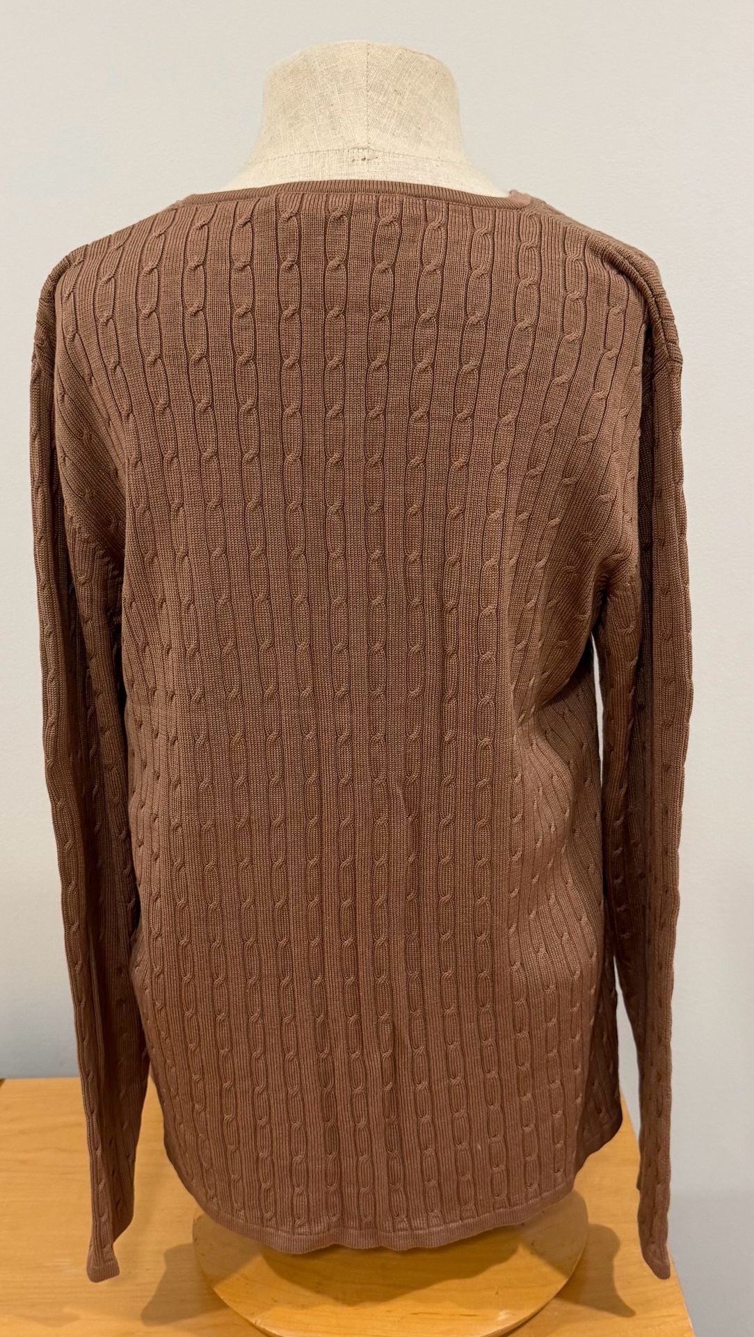 Preppy Classy Norm Thompson Silk Sweater Set Size L Brown Cable Knit Cardigan Top 11