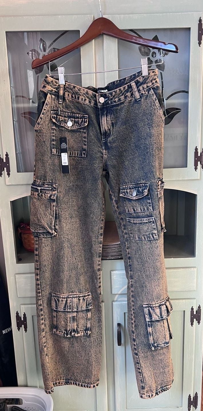 Fashion Nova Not Sorry Cargo Jean Size 7 Copper Wash 3