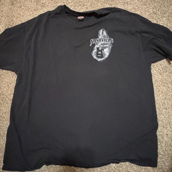 Y2K look 2018 Harley-Davidson Nashville T-Shirt Black Graphic Skull Guitars