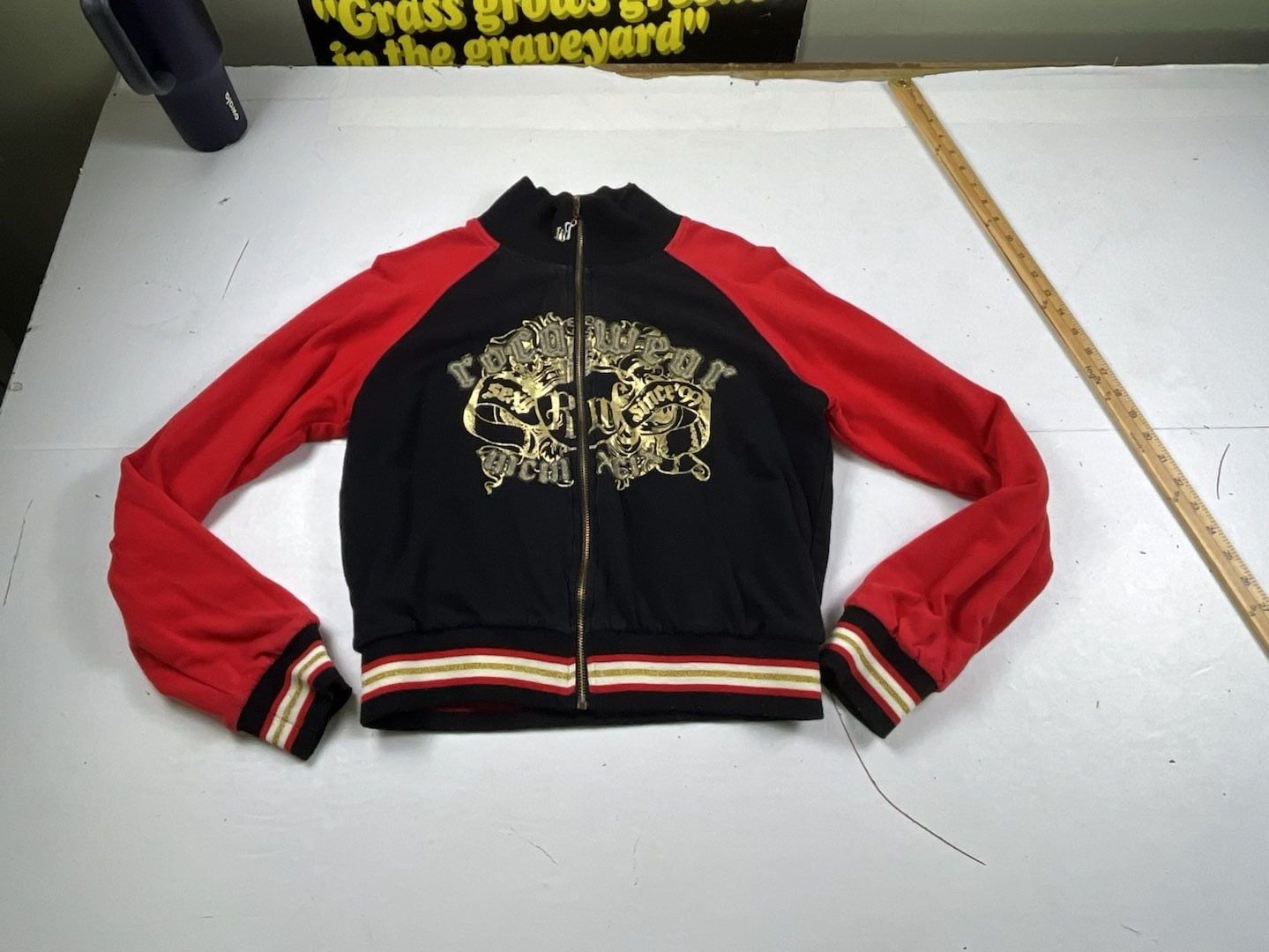 Rocawear Zip Up Track Jacket Size S Black Red Gold Logo Y2K OF 2