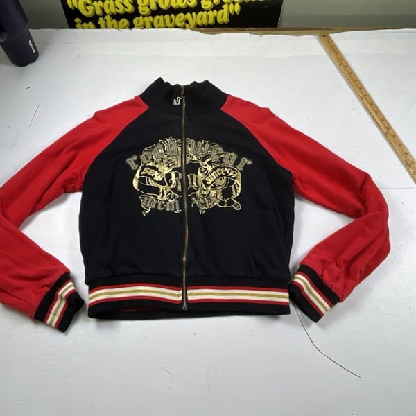 Rocawear Zip Up Track Jacket Size S Black Red Gold Logo Y2K OF