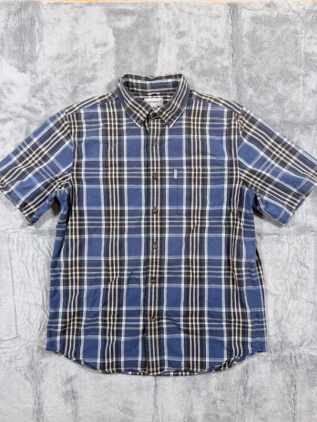 Carhartt Plaid Short Sleeve Button Down Shirt Size L Blue 2