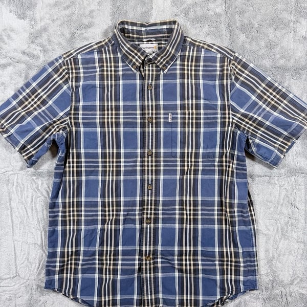 Carhartt Plaid Short Sleeve Button Down Shirt Size L Blue
