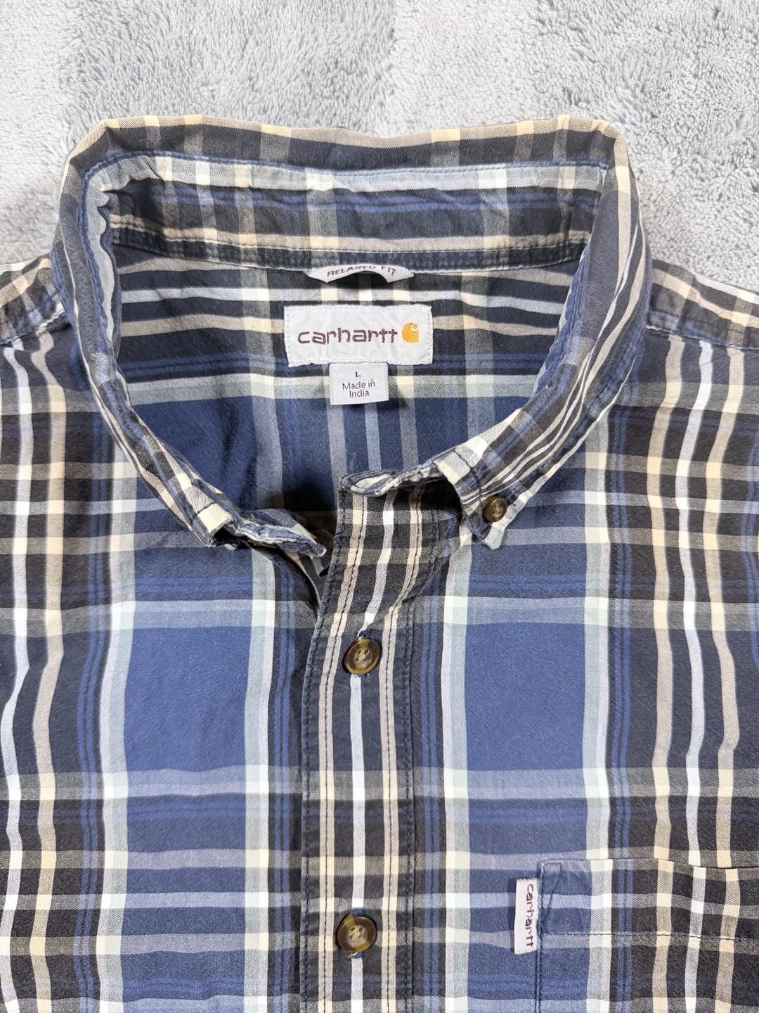 Carhartt Plaid Short Sleeve Button Down Shirt Size L Blue 3