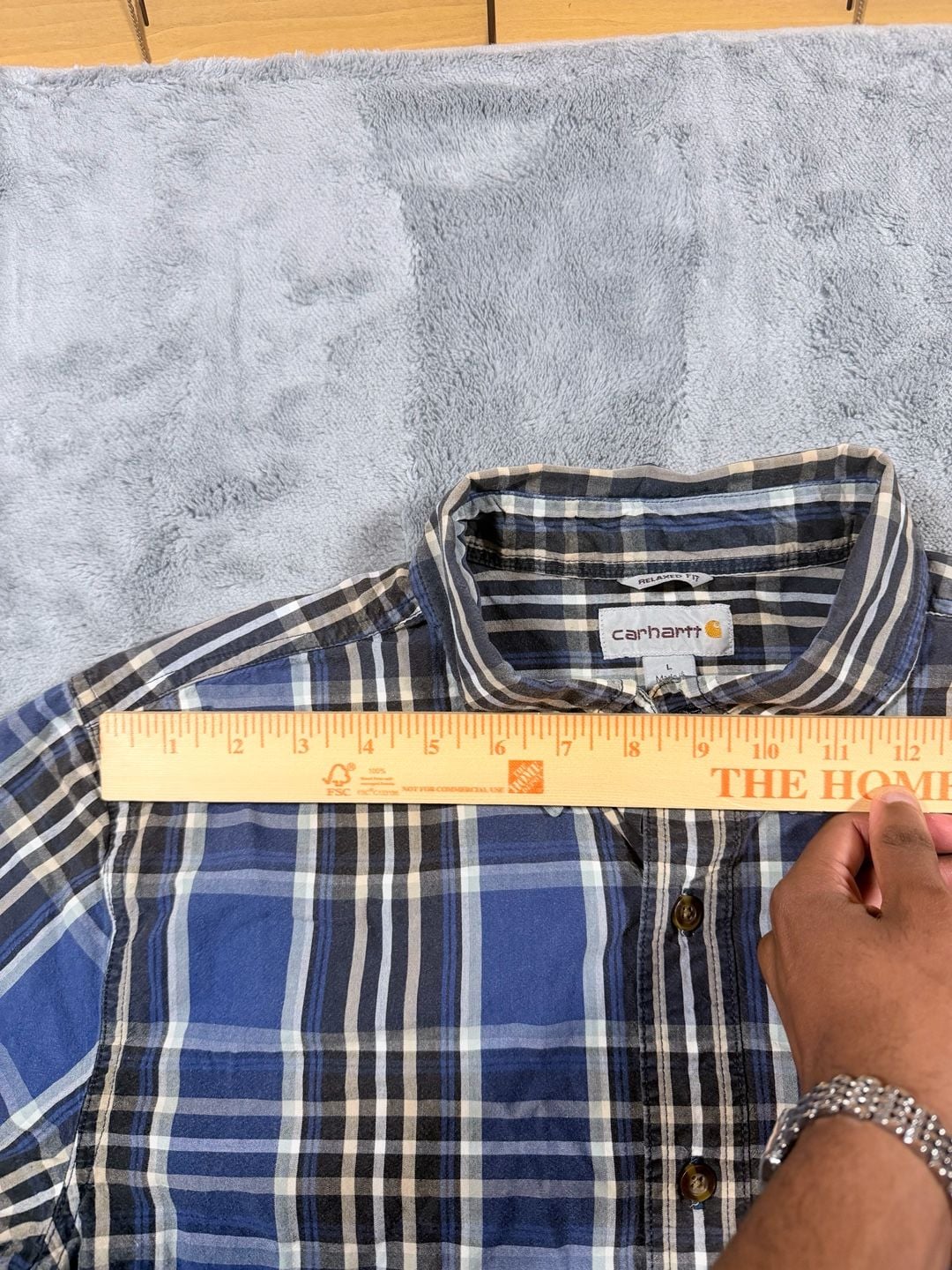 Carhartt Plaid Short Sleeve Button Down Shirt Size L Blue 7