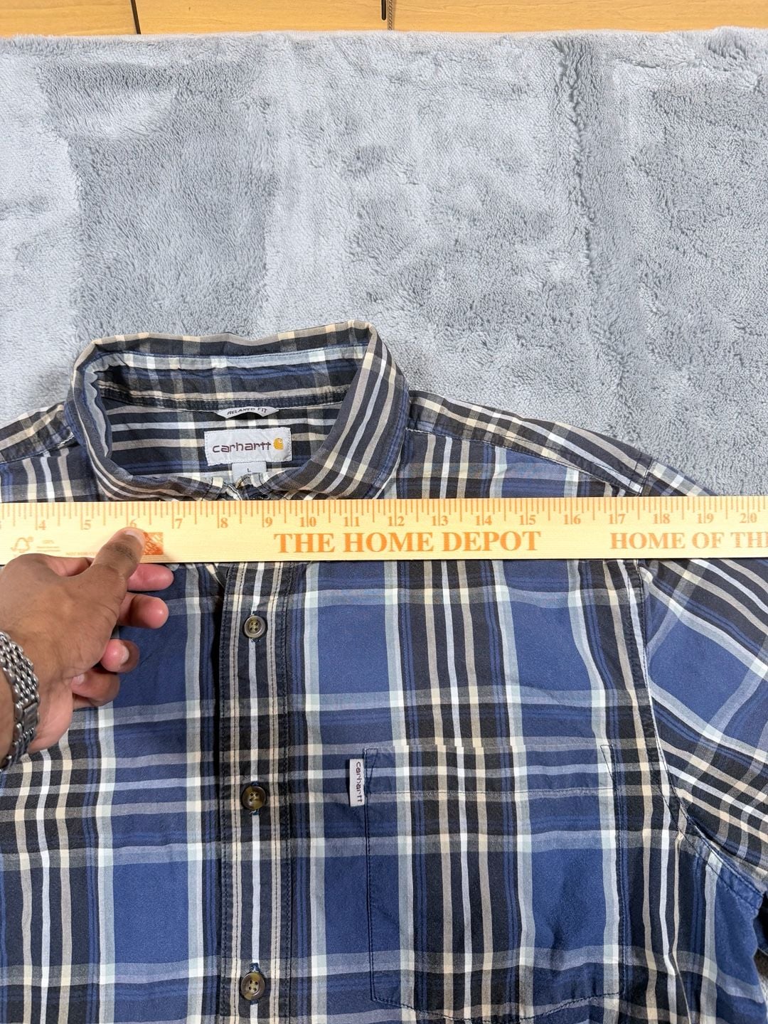 Carhartt Plaid Short Sleeve Button Down Shirt Size L Blue 8