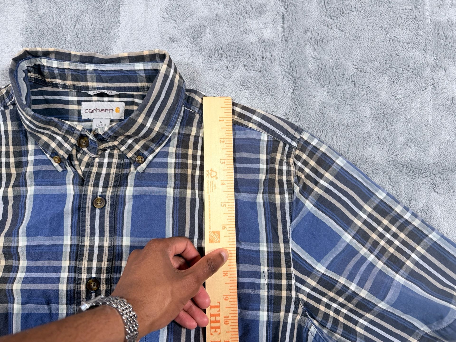 Carhartt Plaid Short Sleeve Button Down Shirt Size L Blue 9