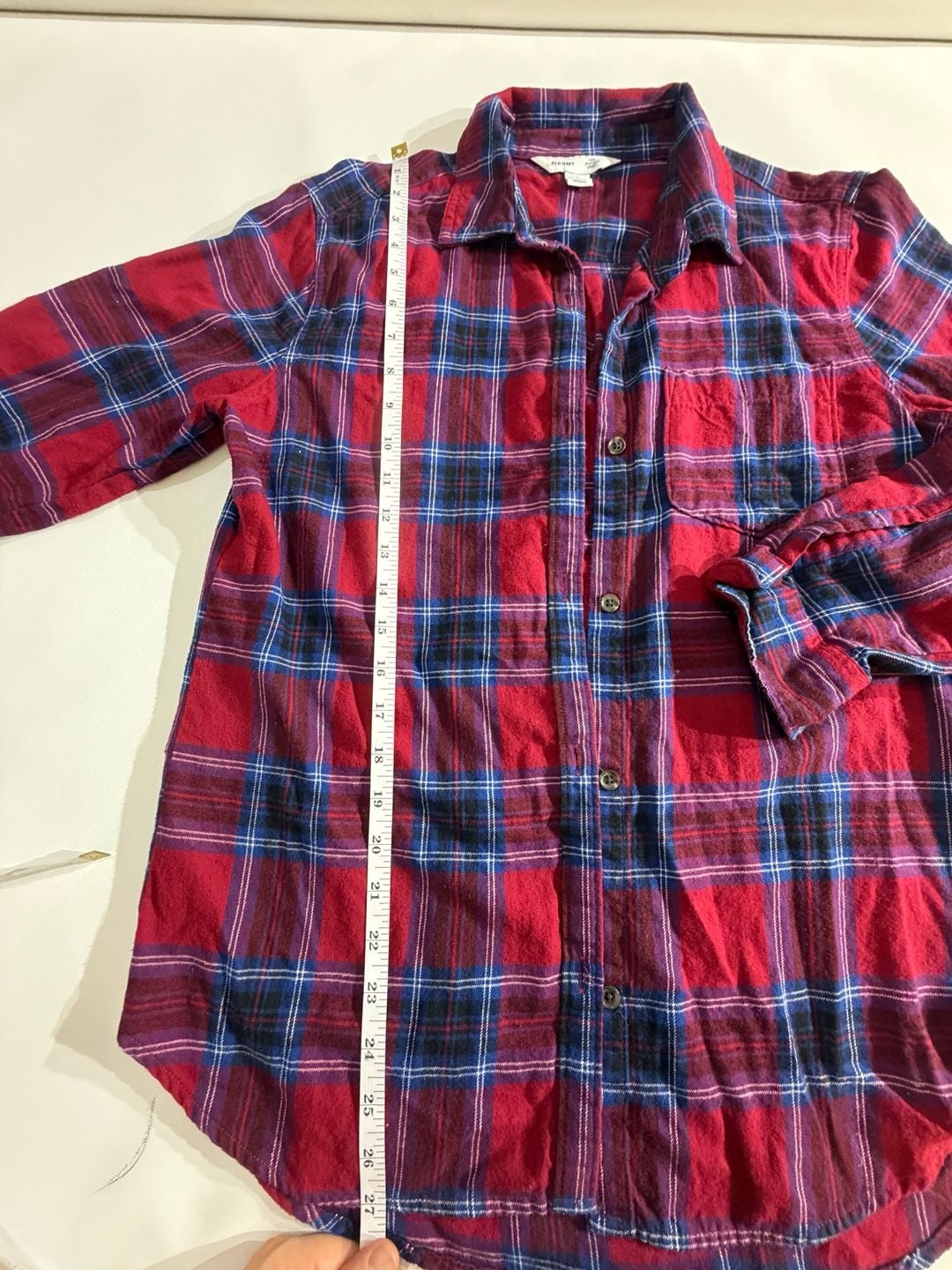 Old Navy Red Blue Plaid Flannel Classic Shirt L 4