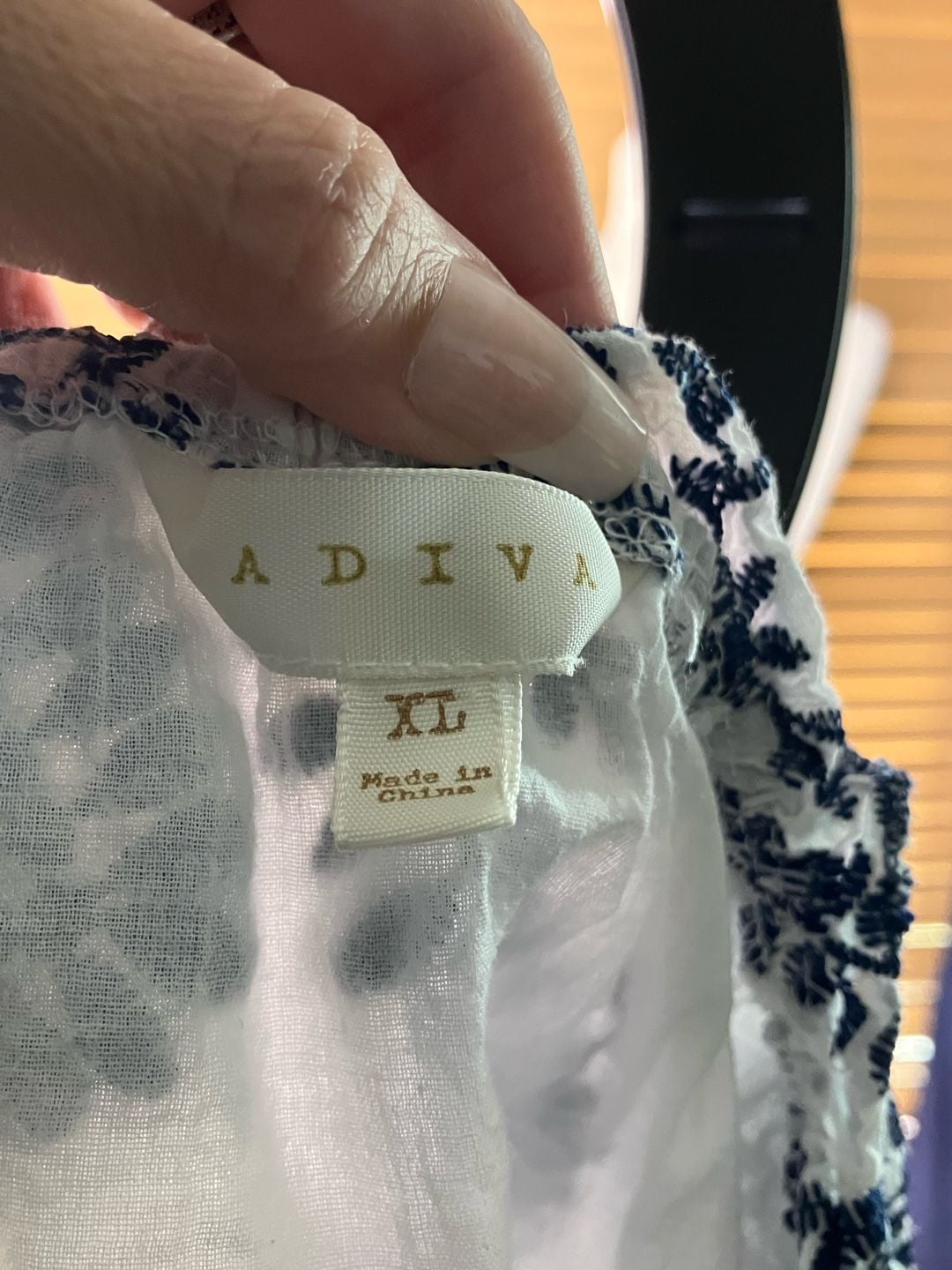 Adiva Embroidered Blouse Size XL White Blue Square Neck Short Sleeve Top 5