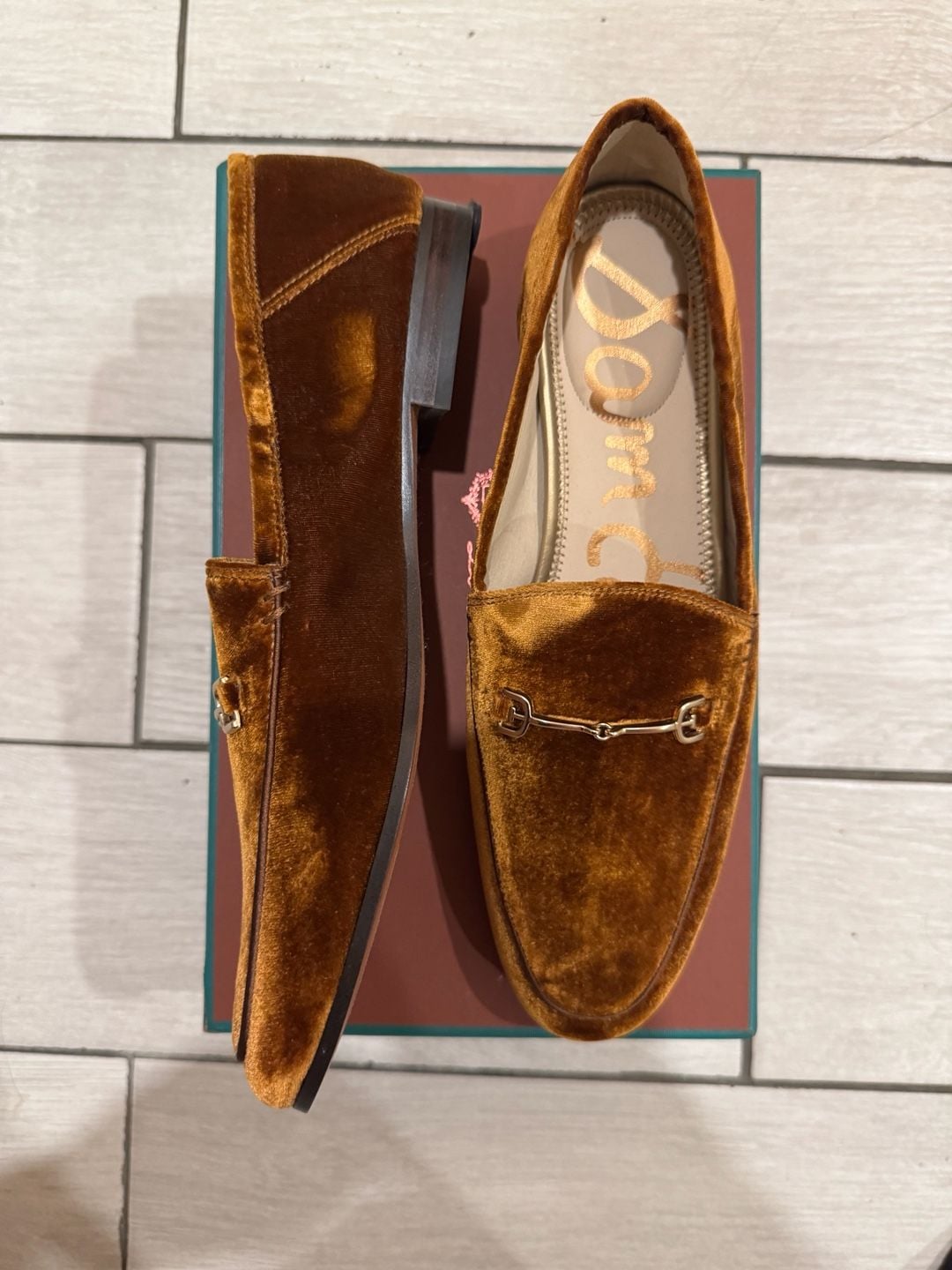 Sam Edelman Loraine Bit Loafer Size 11M Brown Velvet Gold Horsebit Shoes 6