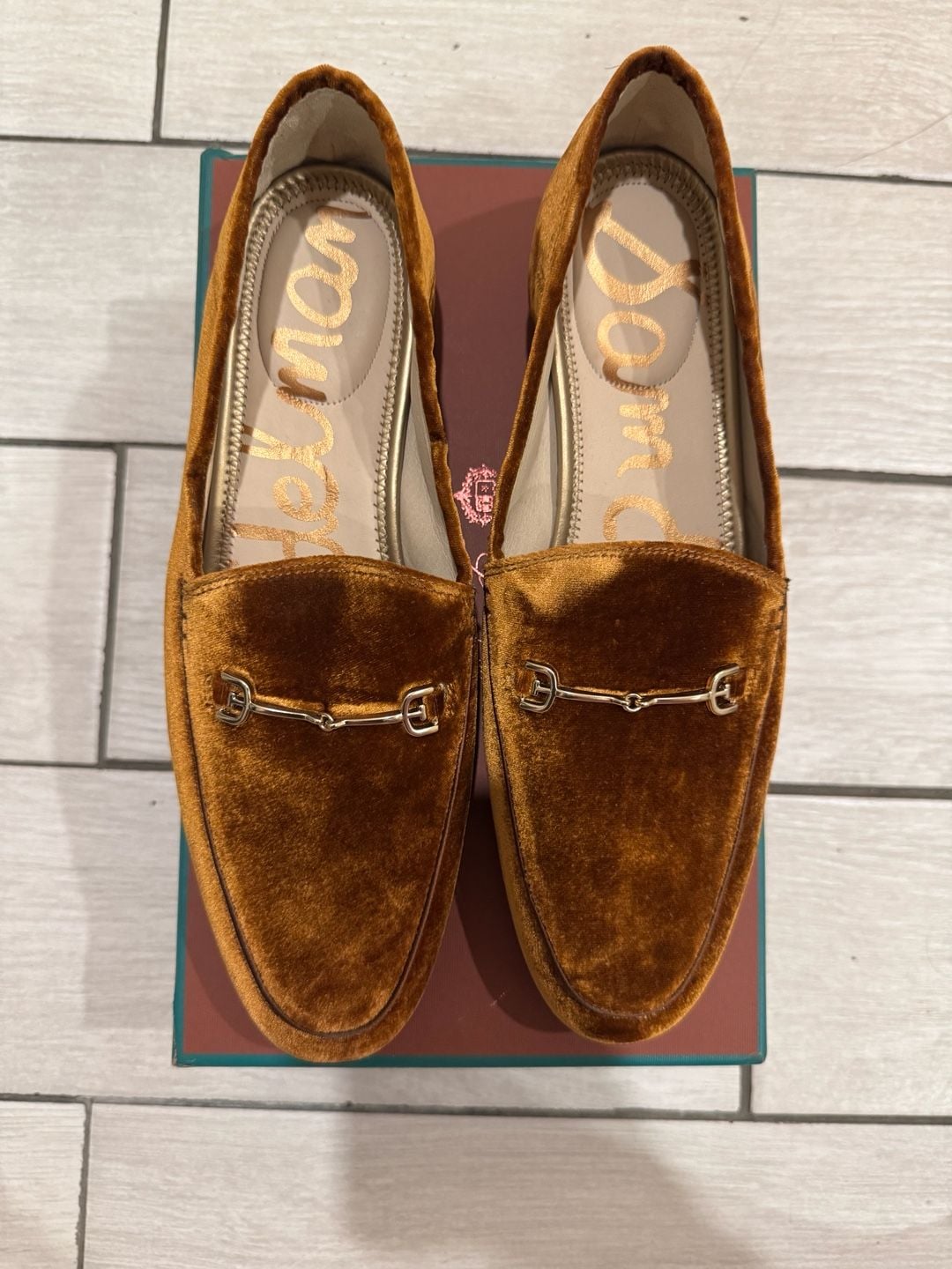 Sam Edelman Loraine Bit Loafer Size 11M Brown Velvet Gold Horsebit Shoes 2