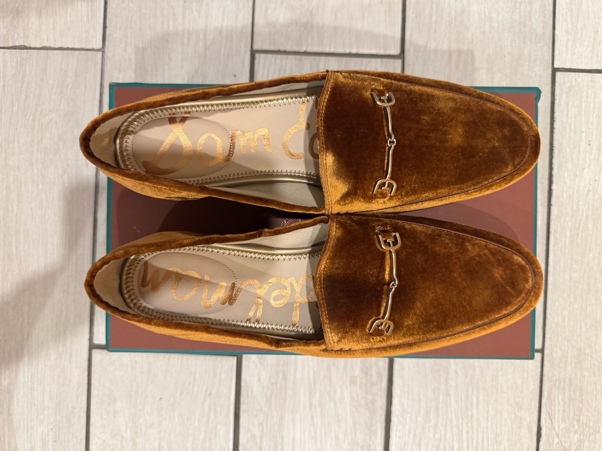 Sam Edelman Loraine Bit Loafer Size 11M Brown Velvet Gold Horsebit Shoes 4