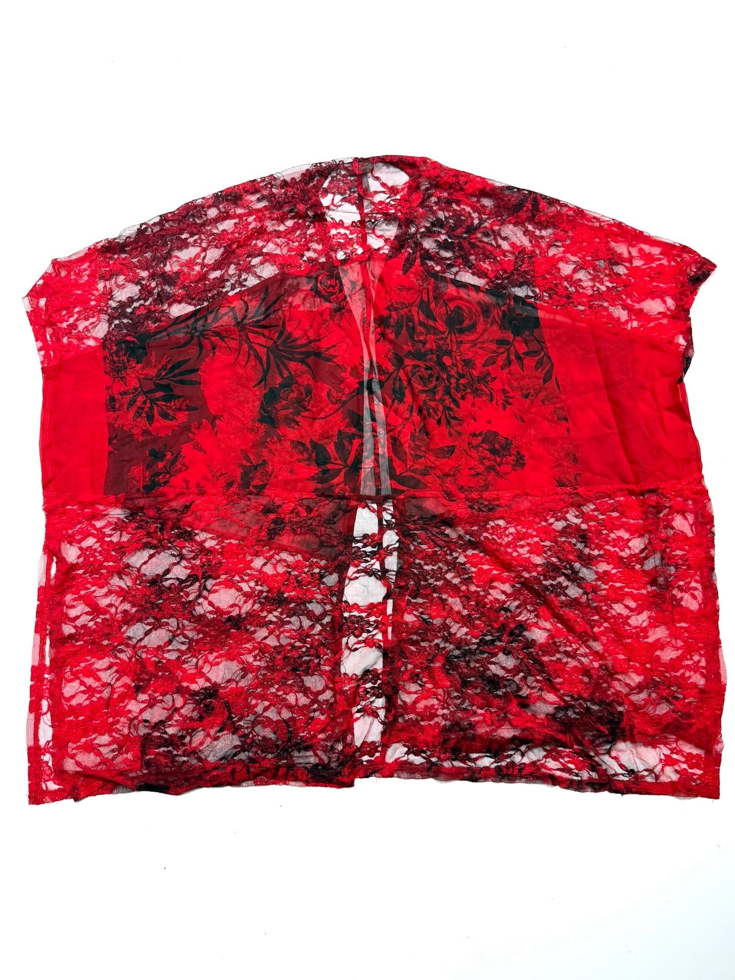 Brittany Black Women's XL Whimsigoth Witchy Coquette Cottage-Glam Romantic Goth Festival Red Black Floral Lace Chiffon Sheer Kimono Duster Open Front Cardigan Cover Up 4