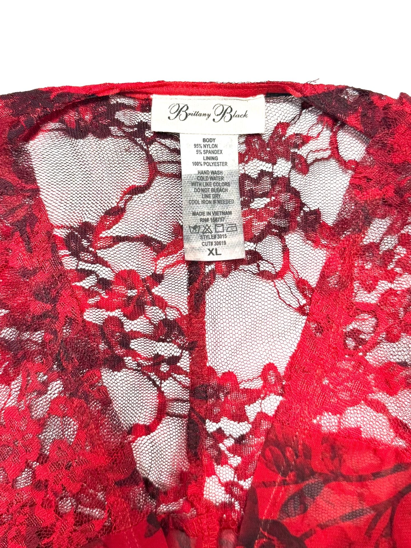 Brittany Black Women's XL Whimsigoth Witchy Coquette Cottage-Glam Romantic Goth Festival Red Black Floral Lace Chiffon Sheer Kimono Duster Open Front Cardigan Cover Up 5