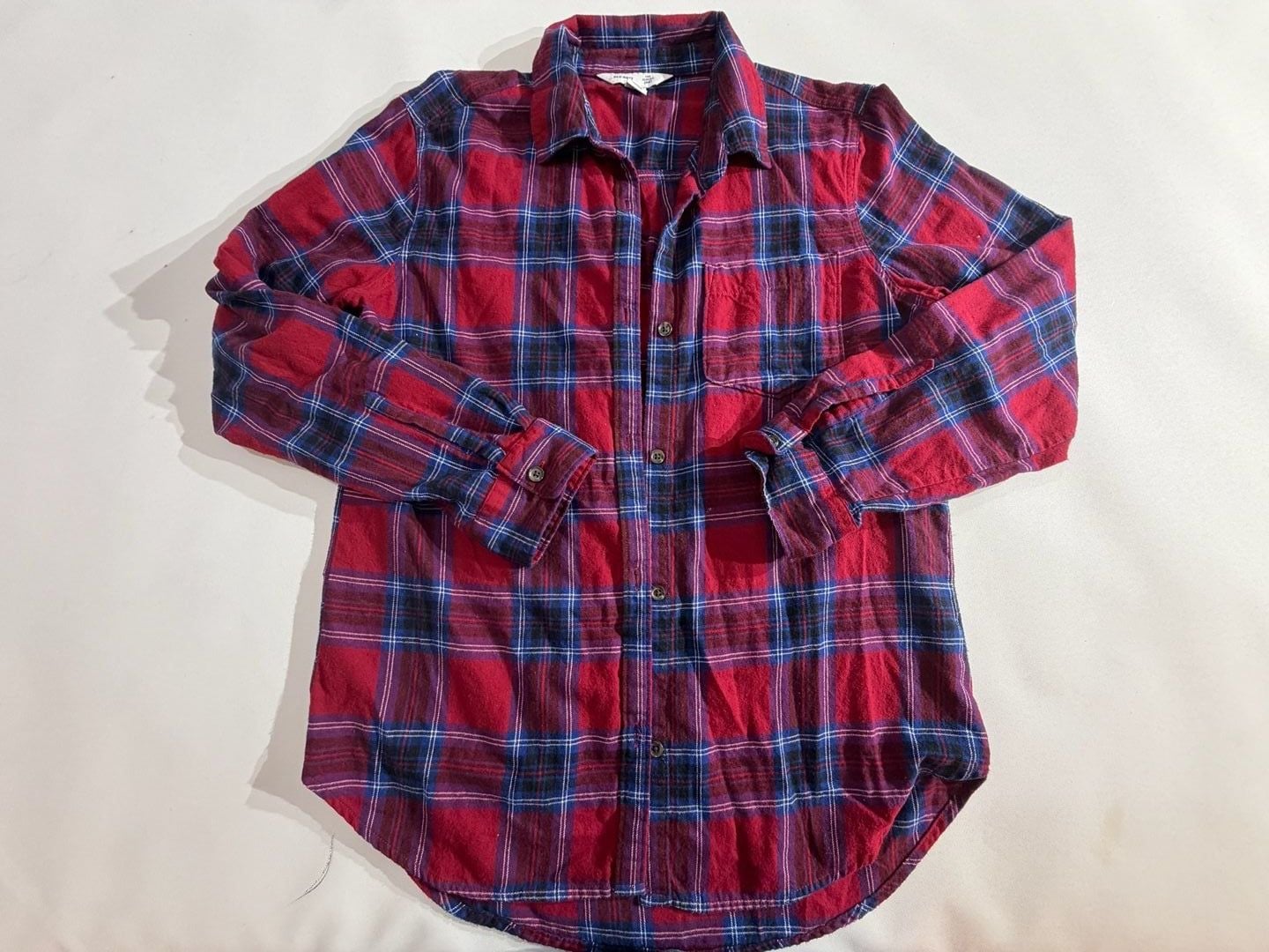 Old Navy Red Blue Plaid Flannel Classic Shirt L 2