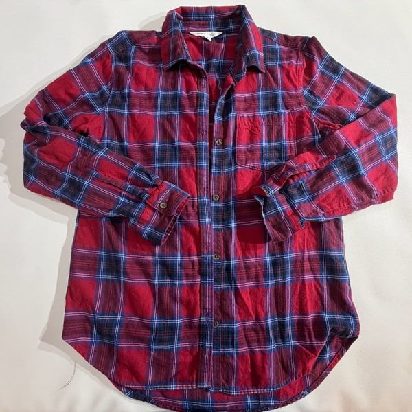 Old Navy Red Blue Plaid Flannel Classic Shirt L