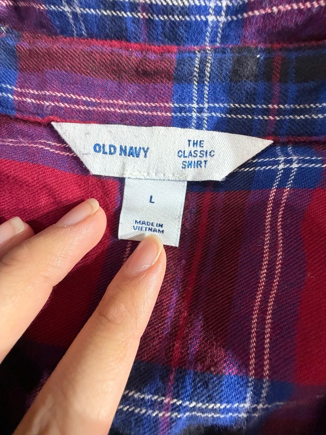 Old Navy Red Blue Plaid Flannel Classic Shirt L 3