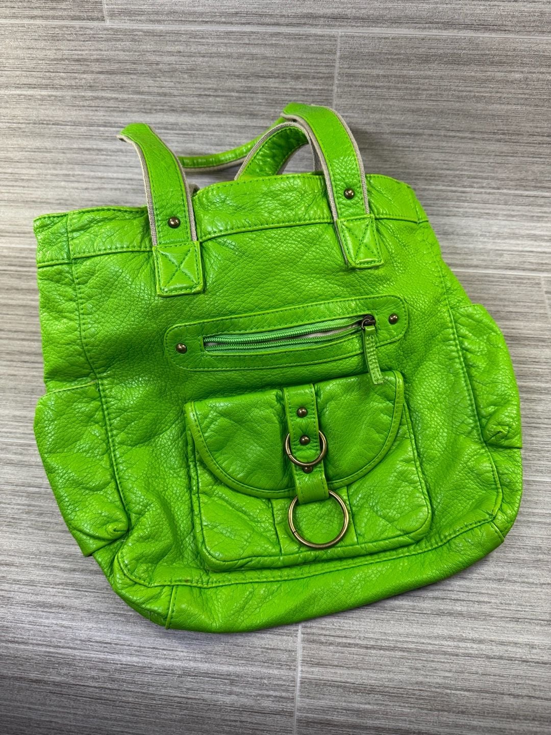 Unbranded Faux Leather Green Tote Bag With Front Pockets Y2K 2
