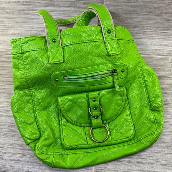 Unbranded Faux Leather Green Tote Bag With Front Pockets Y2K