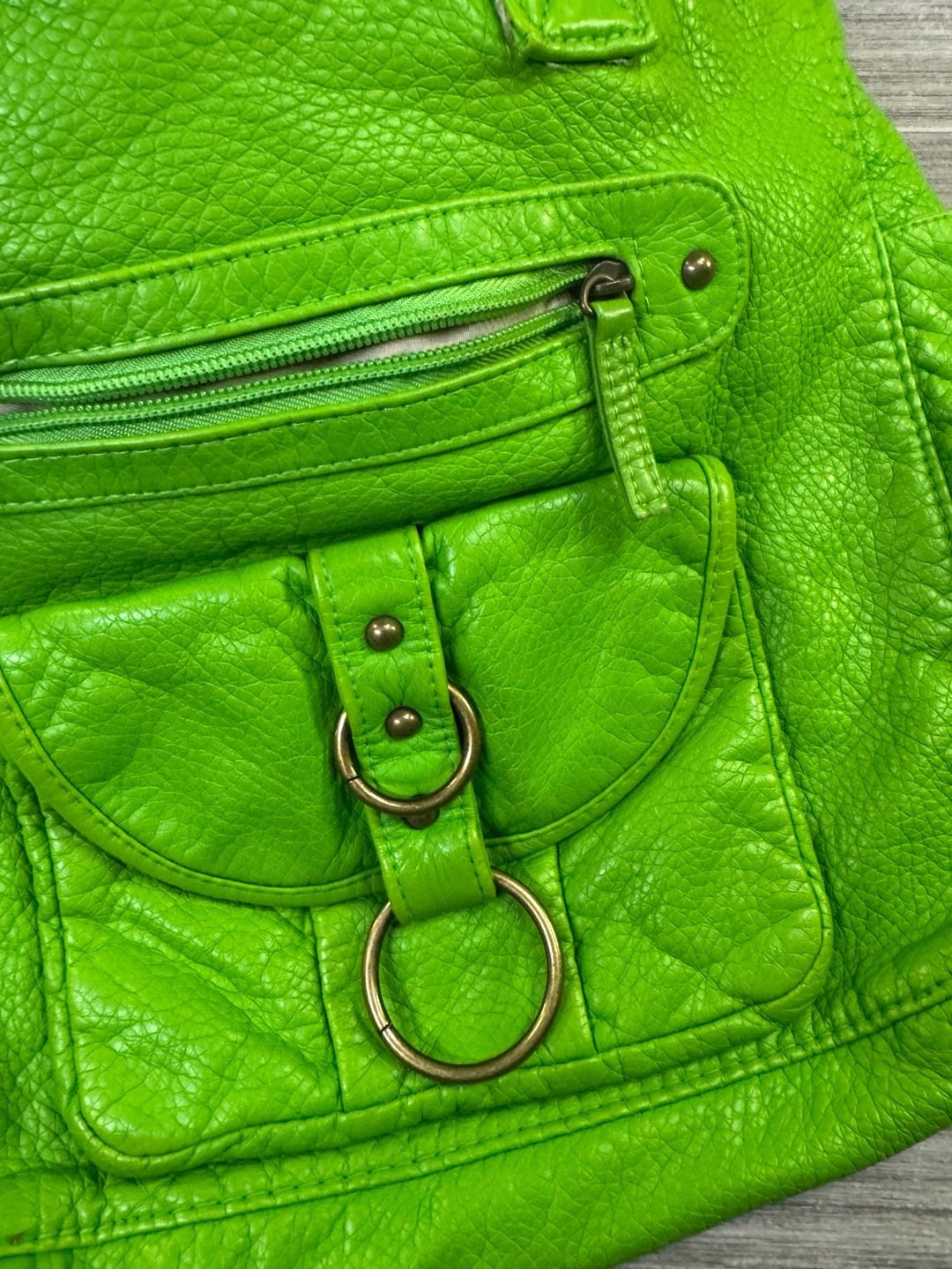 Unbranded Faux Leather Green Tote Bag With Front Pockets Y2K 3