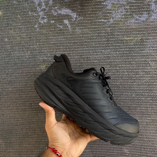 HOKA Bondi SR Black Slip-Resistant Leather Sneakers