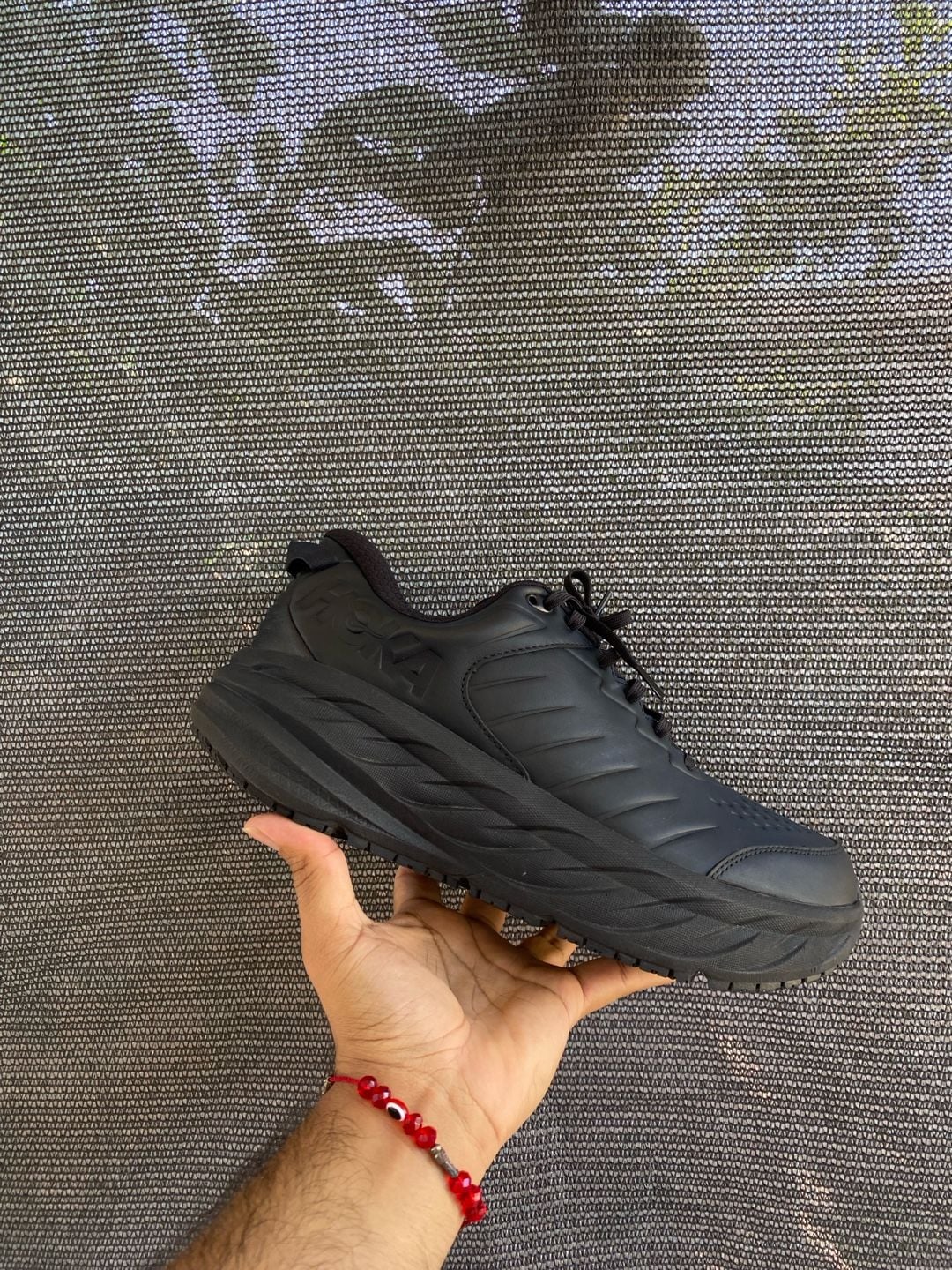 HOKA Bondi SR Black Slip-Resistant Leather Sneakers 8