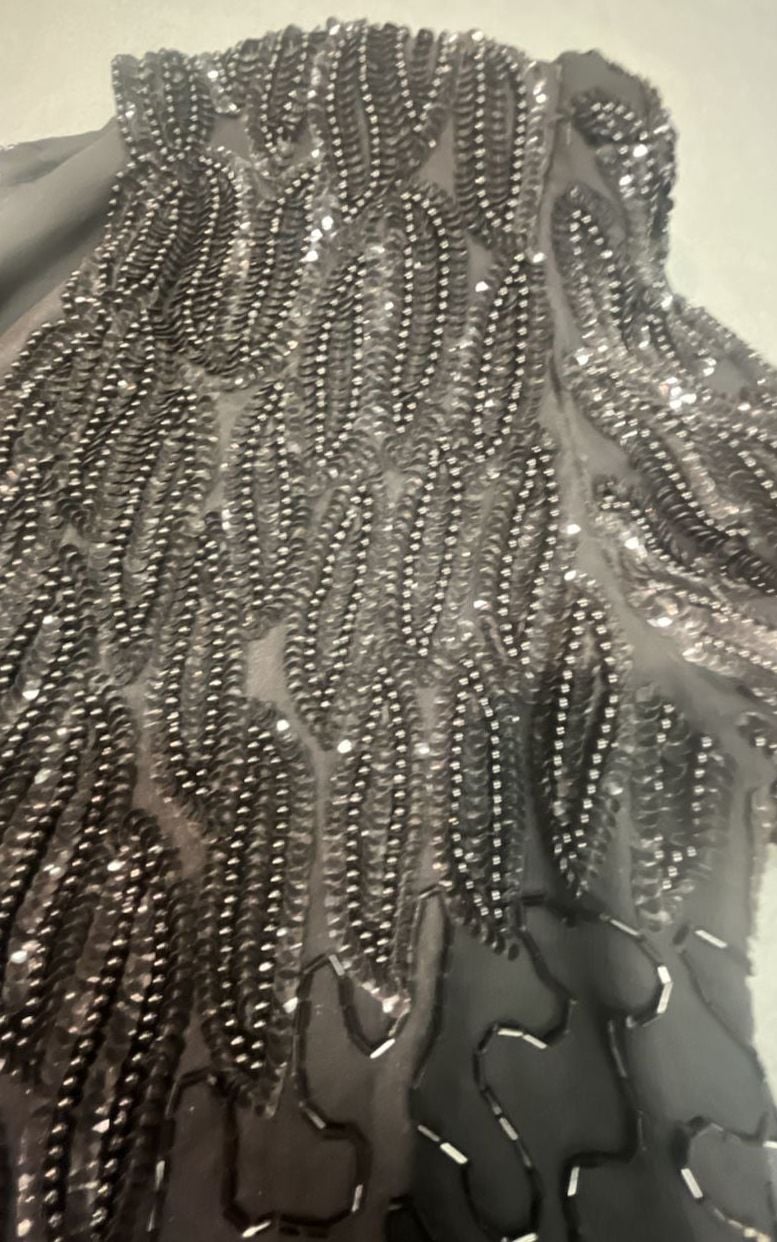 Laurence Kazar Beaded Cocktail Dress Size M Black Silk 7
