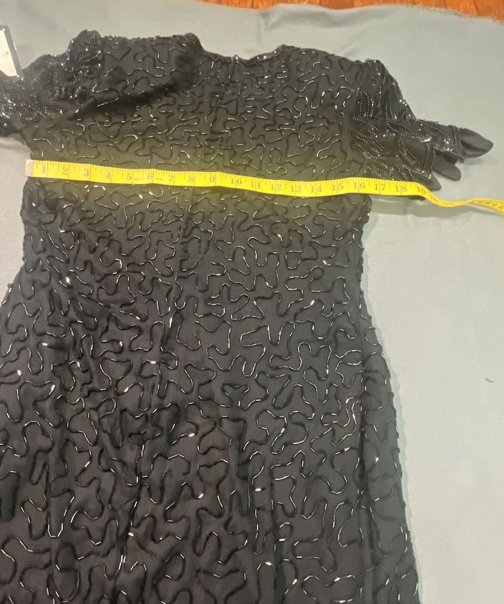 Laurence Kazar Beaded Cocktail Dress Size M Black Silk 11