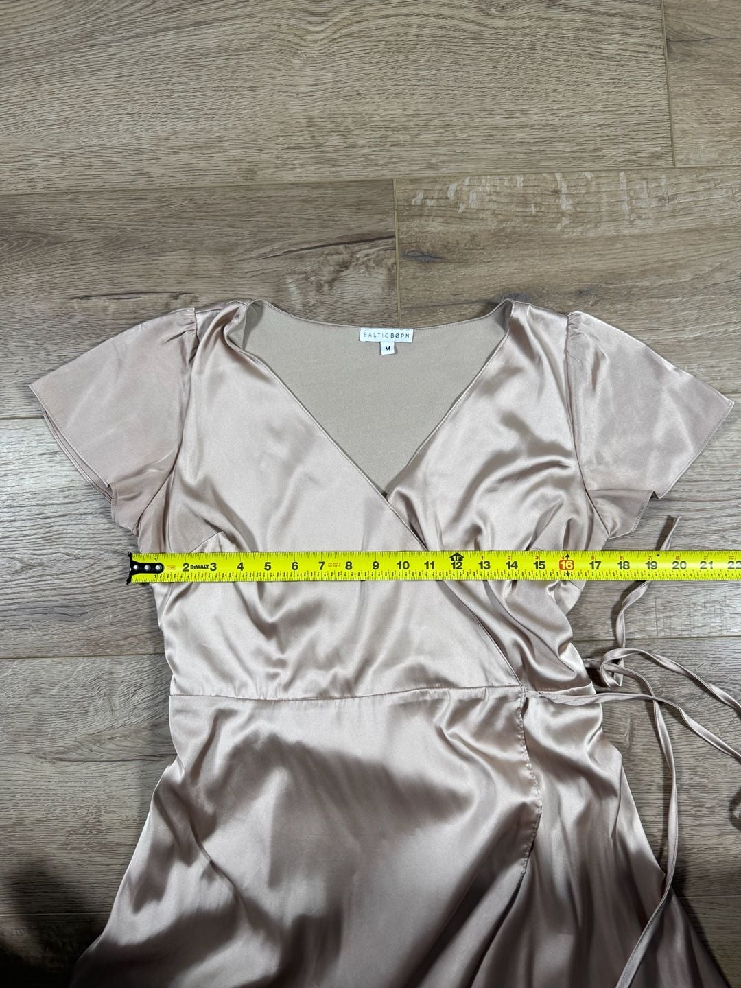 Baltic Born Krystal Satin Wrap Gown Champagne Maxi Dress Flutter Sleeve M 7