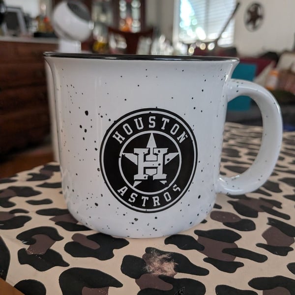 Houston Astros Ceramic Campfire Coffee Mug Black White Speckled
