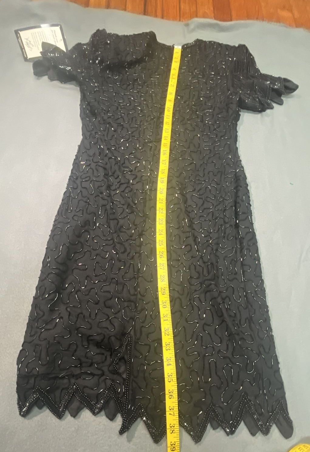 Laurence Kazar Beaded Cocktail Dress Size M Black Silk 12
