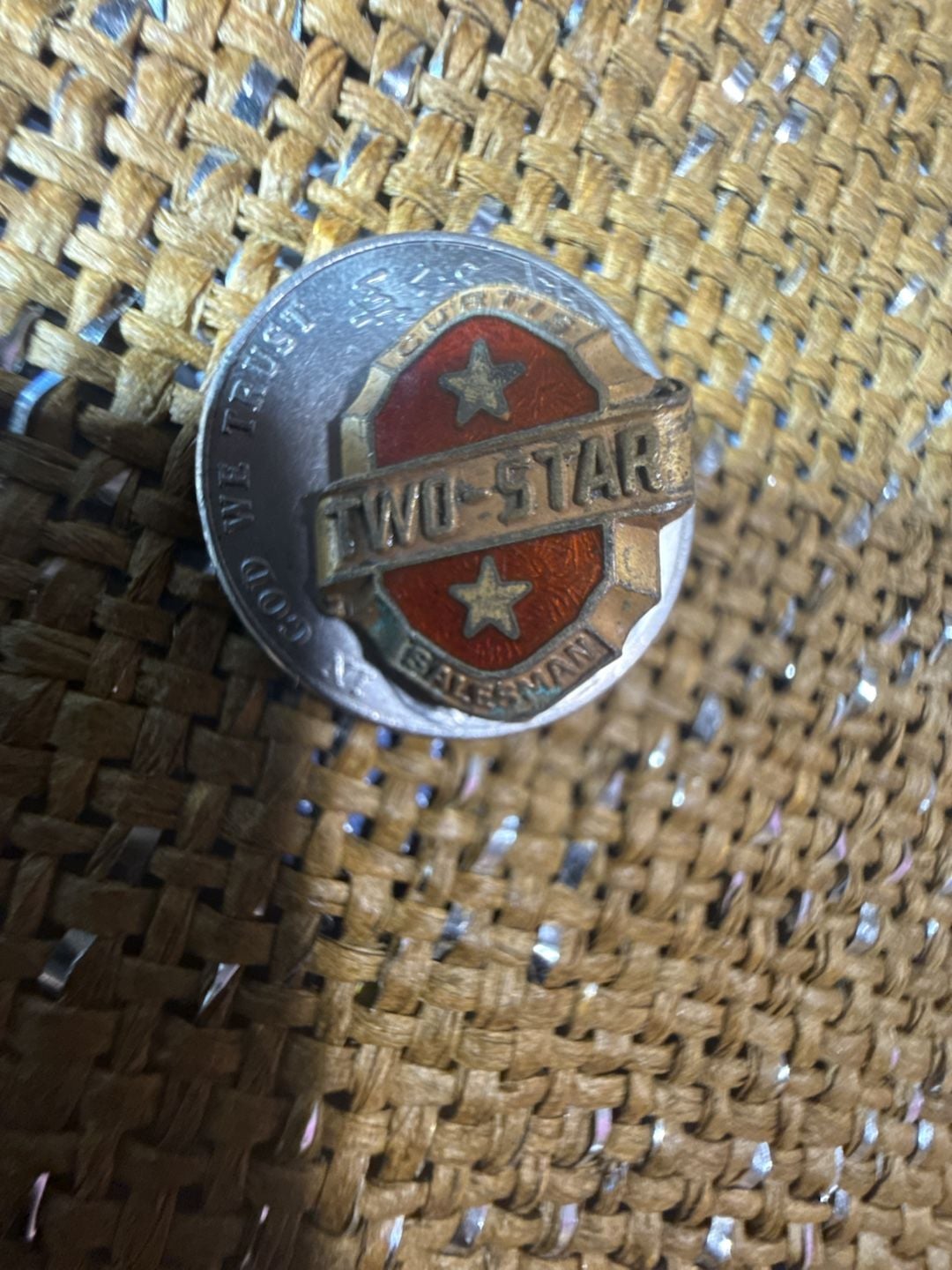 B.B. Co. Vintage Two Star Salesman Award Pin Sterling Silver Red Enamel 2