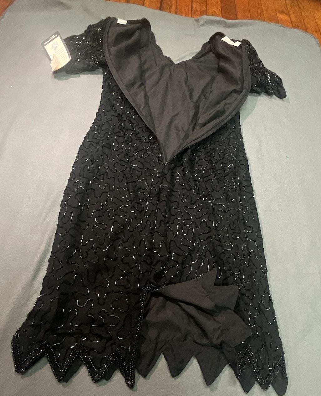 Laurence Kazar Beaded Cocktail Dress Size M Black Silk 10